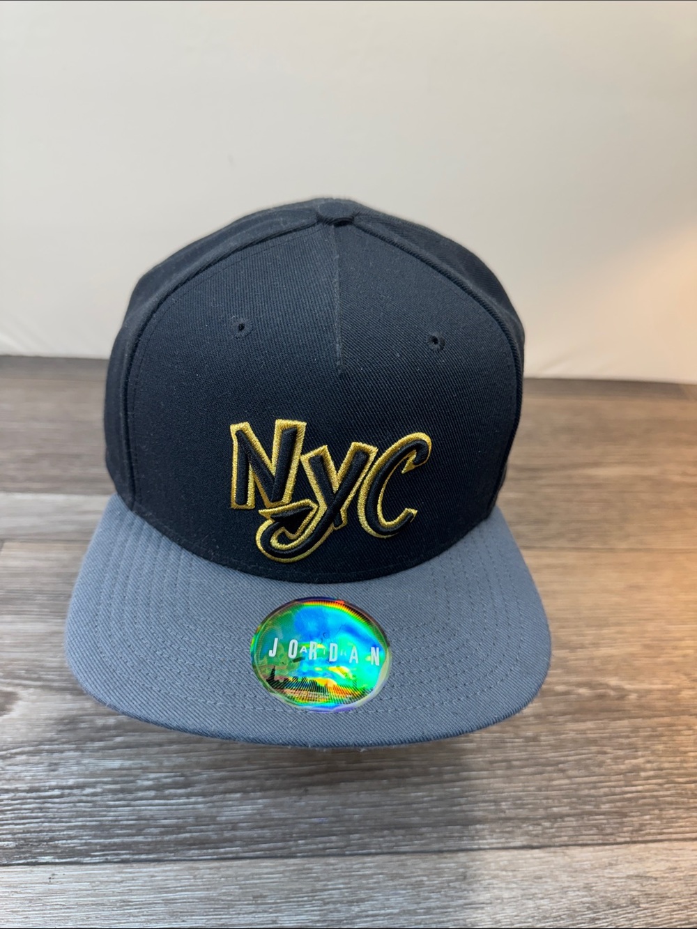 Jordan Black and Gray NYC Snapback Hat with Gold Embroidery one size